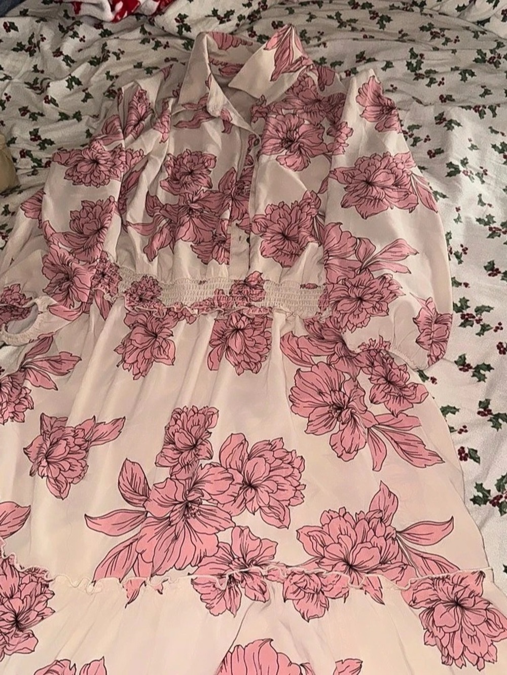 Red Dress Setting The Bar Pink Floral Print Cotton Pleated Midi Shirt Dress - Picture 1 of 1